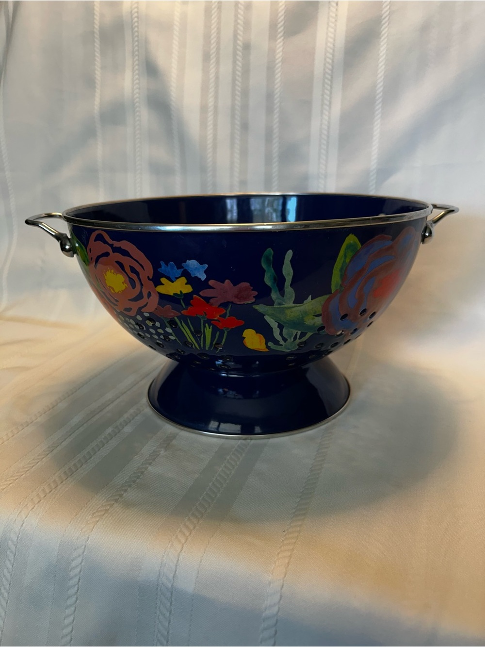 The Pioneer Woman Kitchen Ware Colander Blue Steel Multicolor Floral Leaves